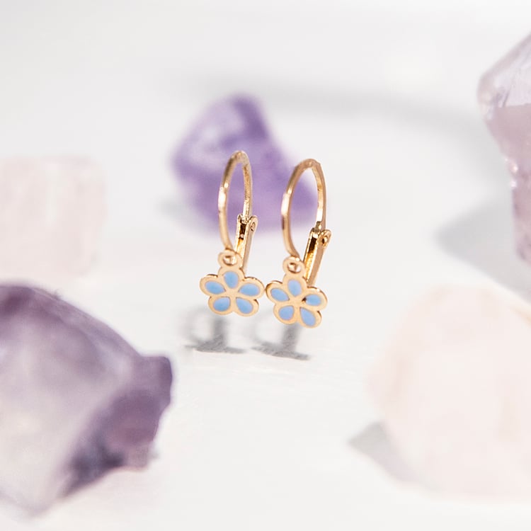 Zlaté dětské náušnice s modrými kytičkami Katey 107940
