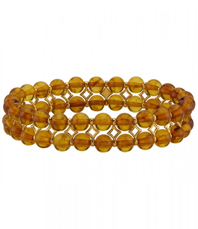 Stříbrný pozlacený náramek s jantary