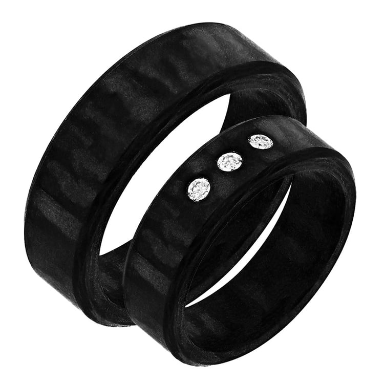 Karbonové snubní prsteny s diamanty