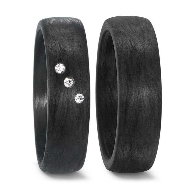 Ploché karbonové snubní prsteny s diamantem Jennie