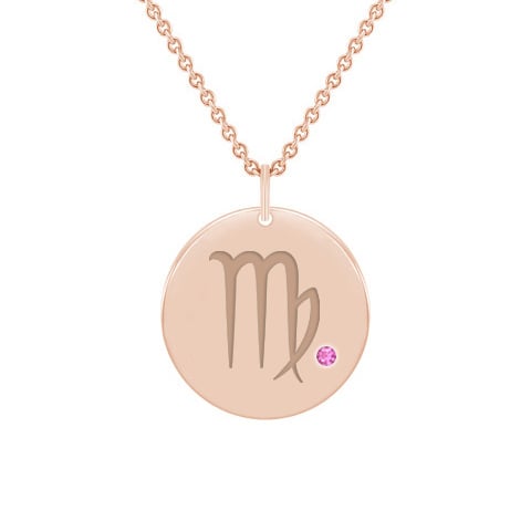 Stříbrný přívěsek se znamením a růžovým safírem Panna 103488