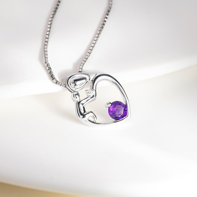 Stříbrný přívěsek matka a dítě s ametystem a diamantem Ella 151135