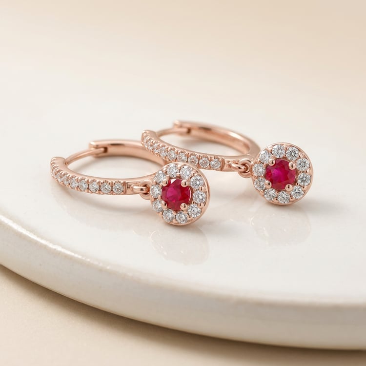 Půvabné stříbrné náušnice s rubíny a lab-grown diamanty Donna 170933