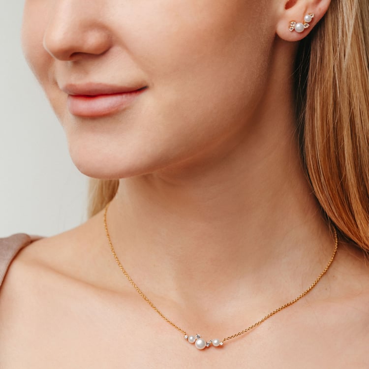 Stříbrné perlové náušnice s bílými topazy Anita 163943