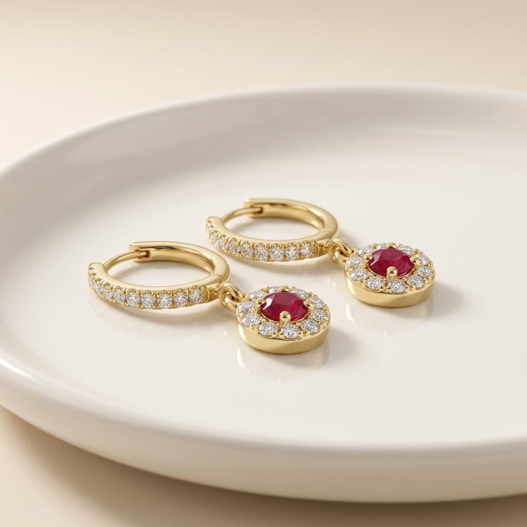 Půvabné stříbrné náušnice s rubíny a lab-grown diamanty Donna 170931