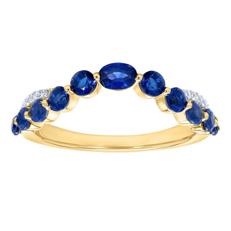 Elegantní zlatý prsten se safíry a přírodními diamanty Sona 165025