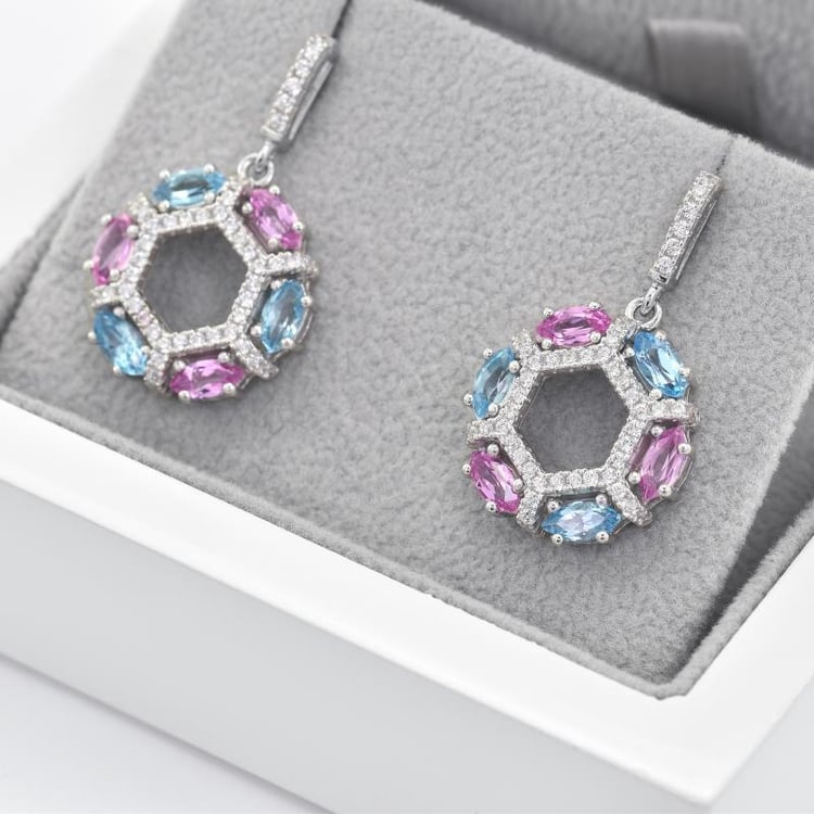 Náušnice s topazy a safíry ze stříbra 43935