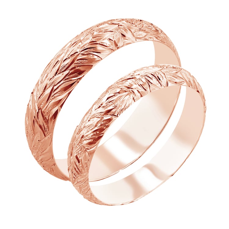 Snubní prsteny s ruční rytinou listů Mylie 116885