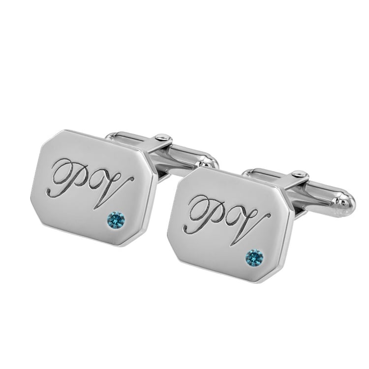 Manžetové knoflíčky s gravírem a modrými diamanty 69791