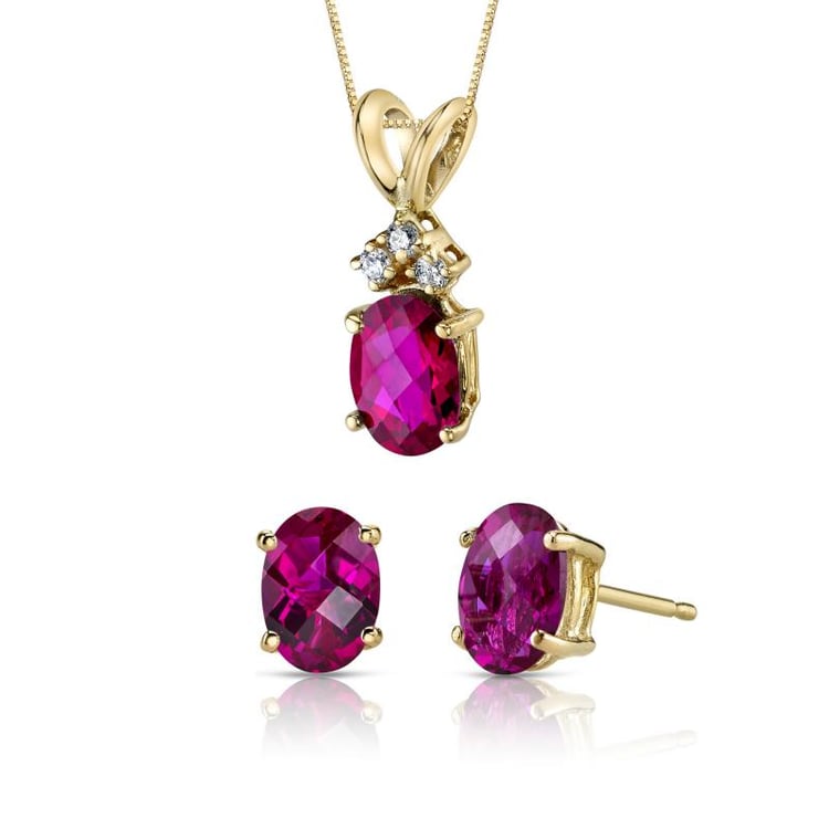 Zlatá kolekce šperků s oválnými rubíny Aralim