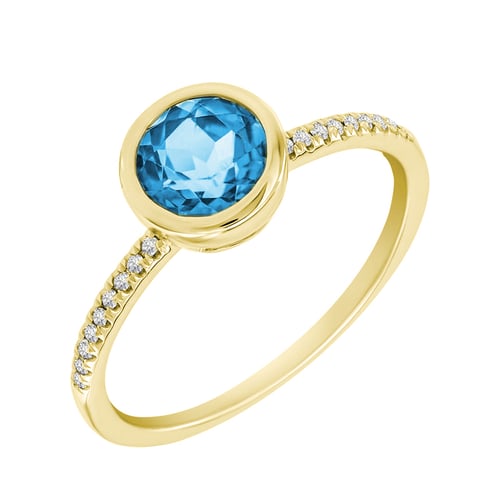 Nebeský topaz ve zlatém prstenu s diamanty Nyusha