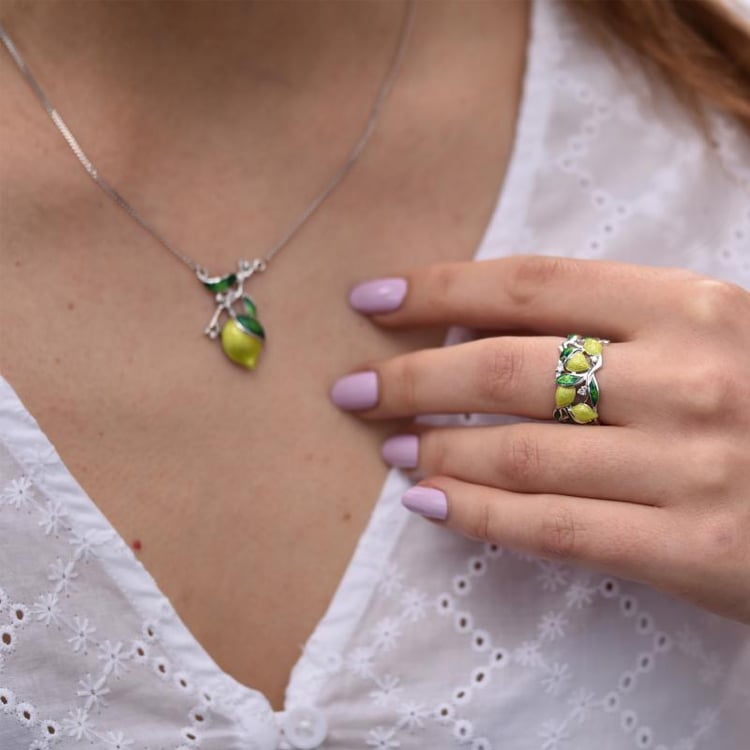 Diamantový prsten s enamelem a citrony 43557