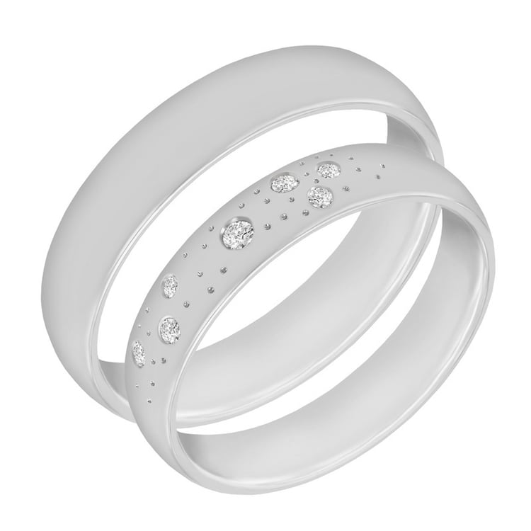 Platinové lesklé snubní prsteny s diamanty