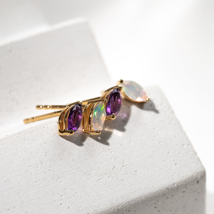 Minimalistické stříbrné náušnice s ametysty Andine 131398