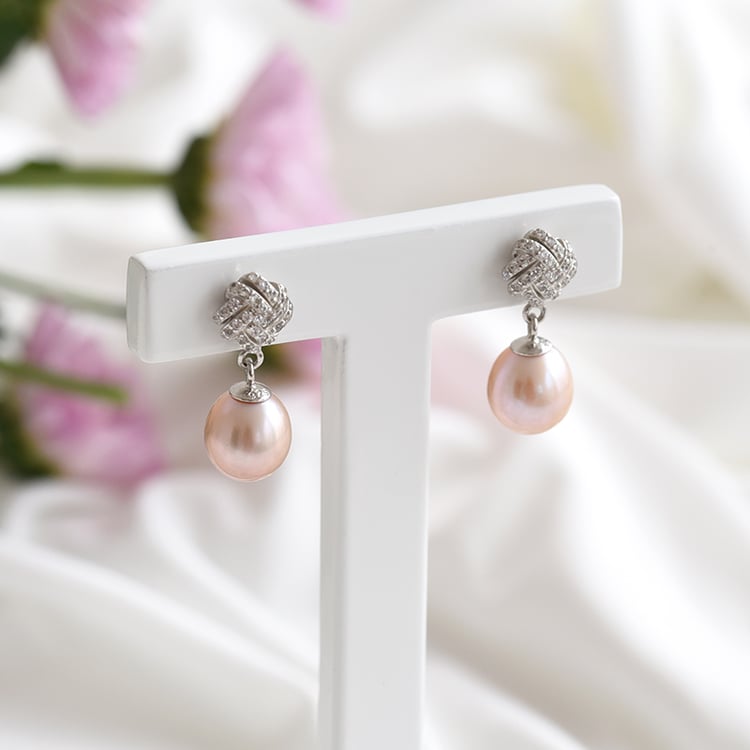 Stříbrné náušnice s levandulovými perlami a zirkony 83567