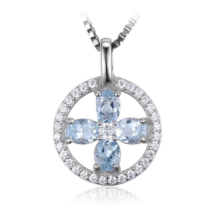 Akvamarínový květ ve stříbrném náhrdelníku s topazy Jax