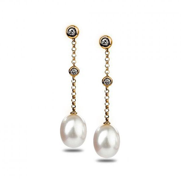 Zlaté visací náušnice s perlami Rachim