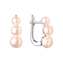 Stříbrné visací náušnice se třemi broskvovými perlami Arielle