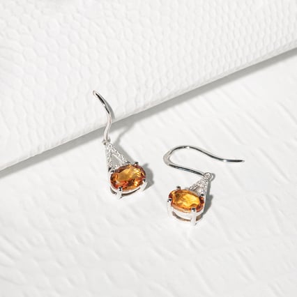 Zlaté citrínové náušnice s diamanty Jesper