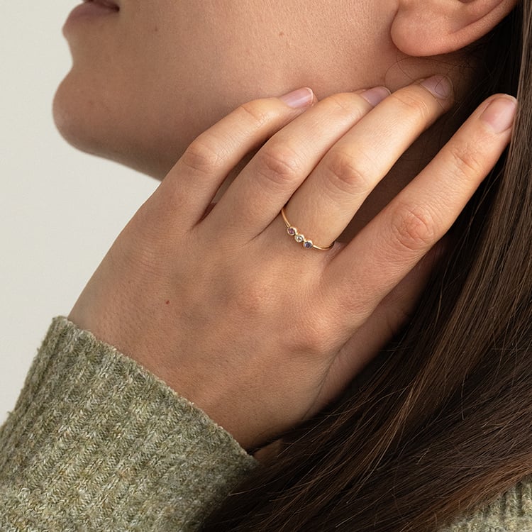 Zlatý prsten s turmalínem, akvamarínem a tanzanitem Dania 134475