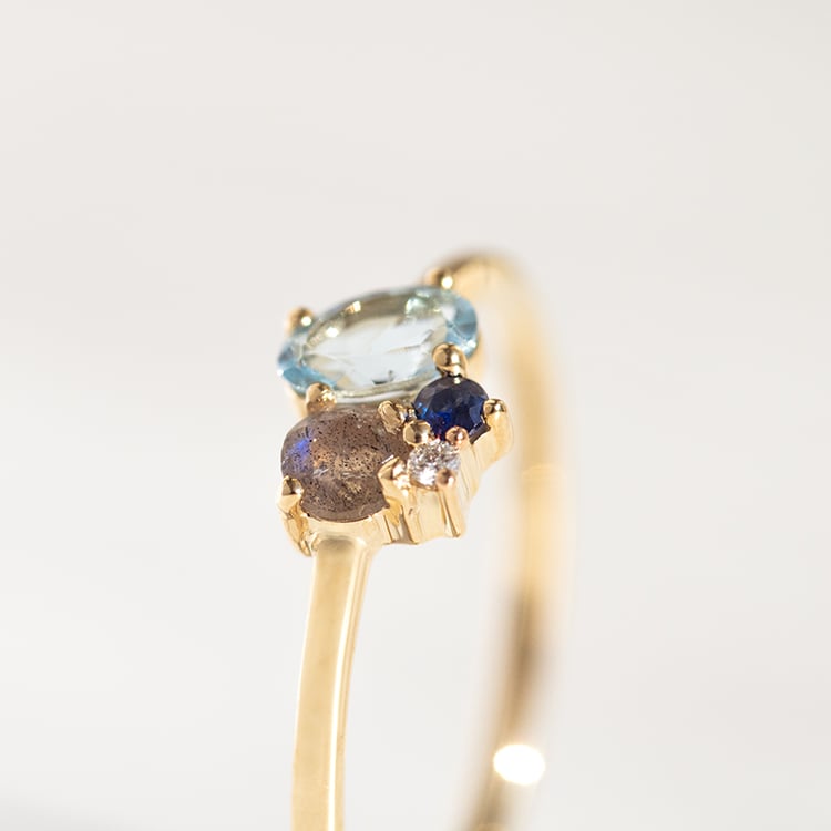 Cluster prsten s akvamarínem, labradoritem, safírem a diamantem Bluma 145043