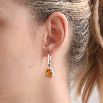 Stříbrné náušnice s koňakovými jantary Batulah