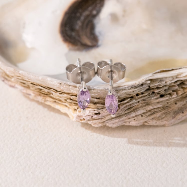 Minimalistické stříbrné náušnice s růžovými ametysty Andine 101048