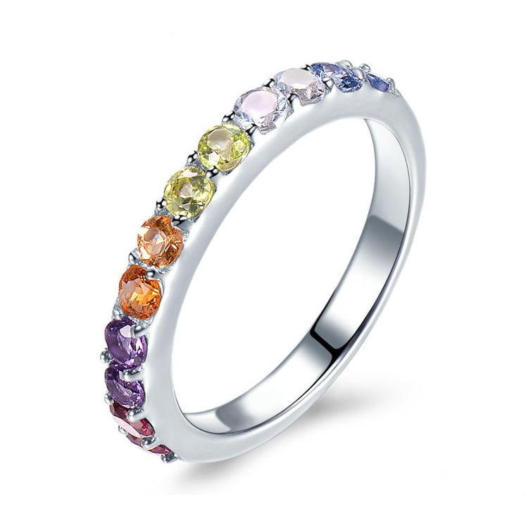 Duhové drahokamy ve stříbrném prstenu Aljona