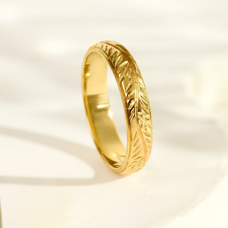 Zlaté vintage snubní prsteny s gravírem větvičky 158856