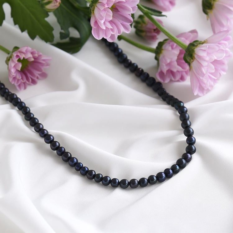 Náhrdelník z černých perel ze stříbra 83585