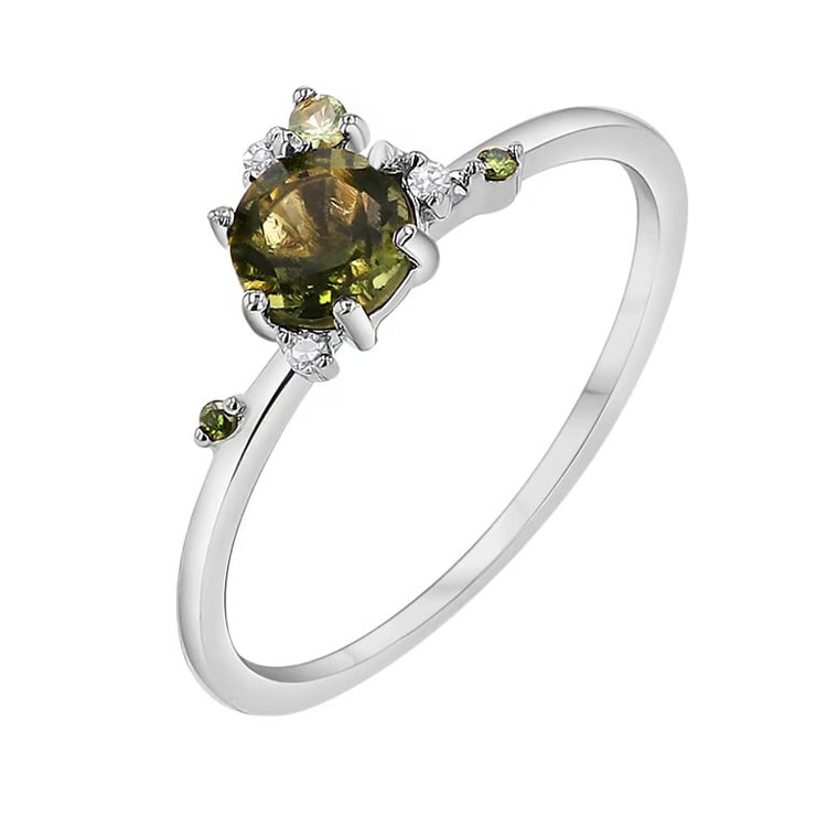 Cluster rozvodový prsten s vltavínem, safírem a diamanty John 165412