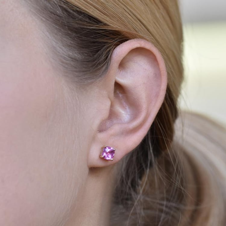 Zlaté náušnice s růžovými safíry 25355