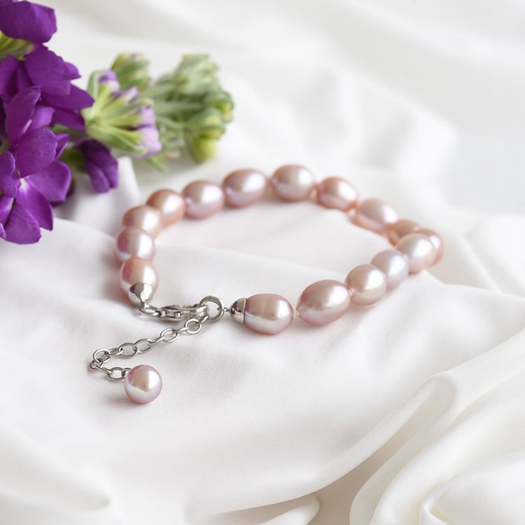 Stříbrný náramek z levandulových perel 83468