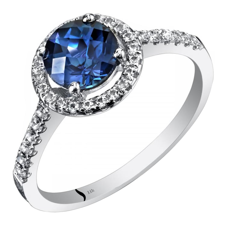 Zlatý halo prsten s alexandritem a bílými topazy