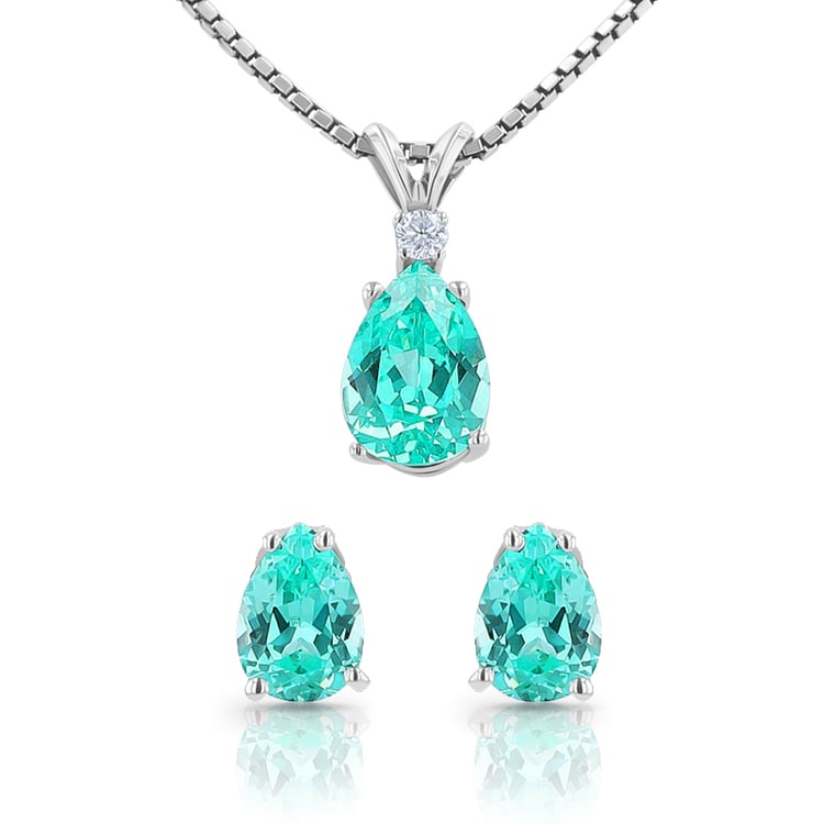 Kolekce šperků s pear lab-grown paraiba turmalínem Ademir