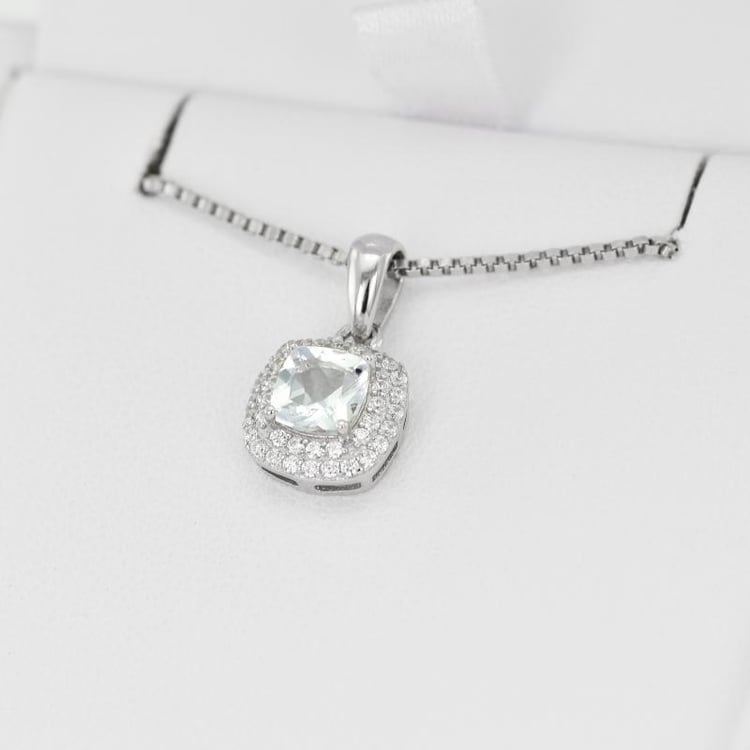 Stříbrný náhrdelník s cushion akvamaríny 23324