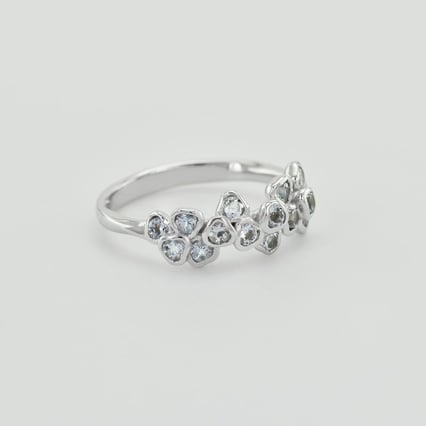 Zlatý prsten s akvamarínovými květy Washi