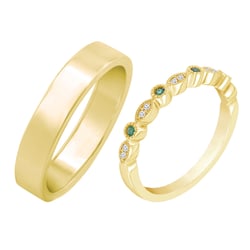 Zlatý eternity prsten se smaragdy a diamanty a pánský plochý Harieta