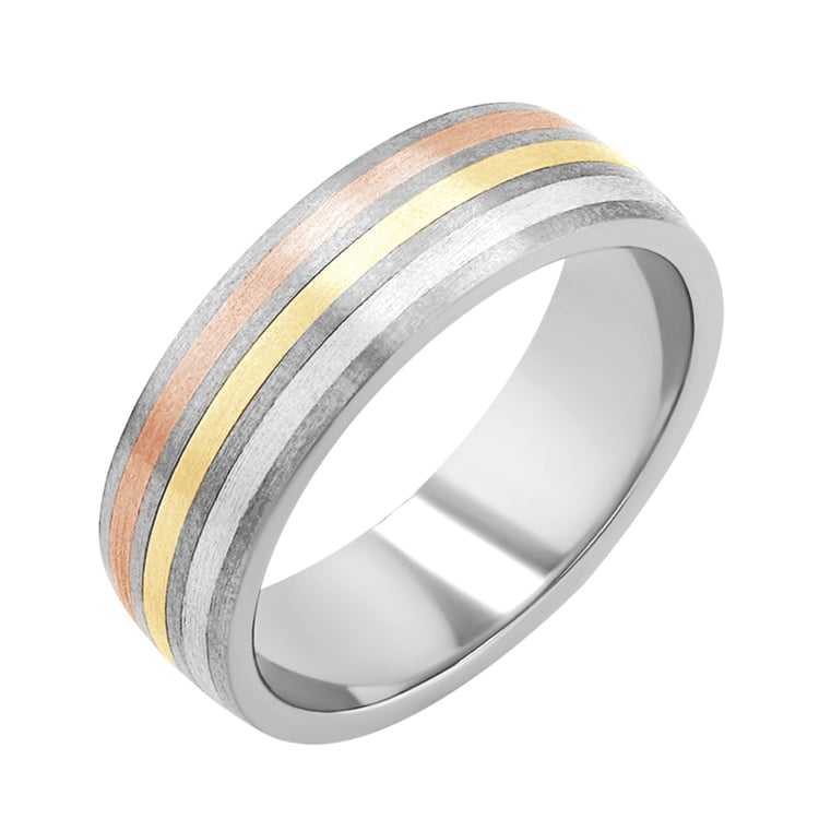 Pánský snubní prsten z titanu, zlata a stříbra Jabari
