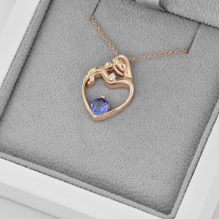 Stříbrný přívěsek matka a dítě s tanzanitem a diamantem Ella 108834