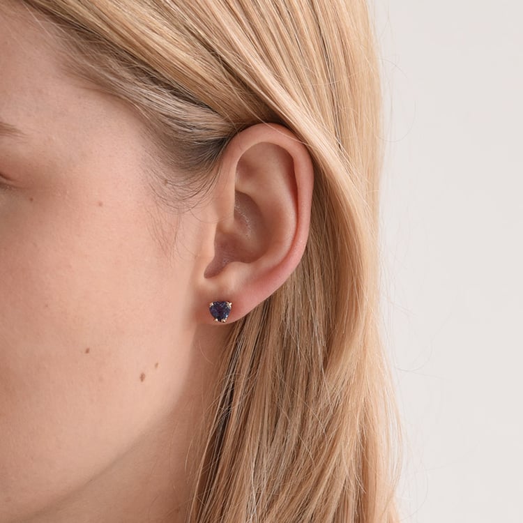 Zlaté alexandritové náušnice ve tvaru srdce 65357