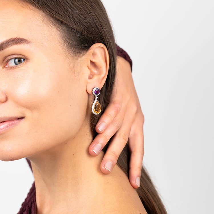 Náušnice s citríny a ametysty Mahal 146961