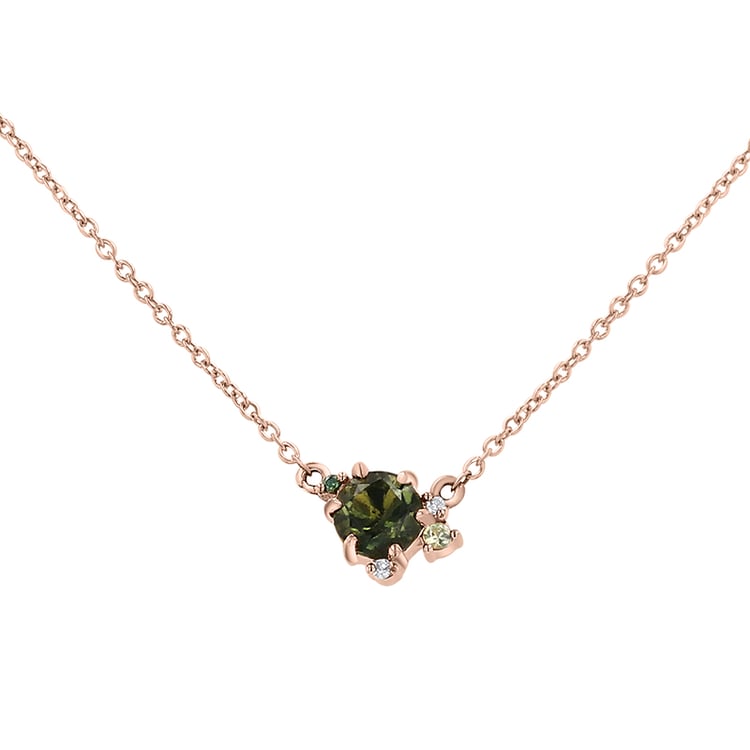 Cluster náhrdelník s vltavínem, safírem a diamanty Edom 145666