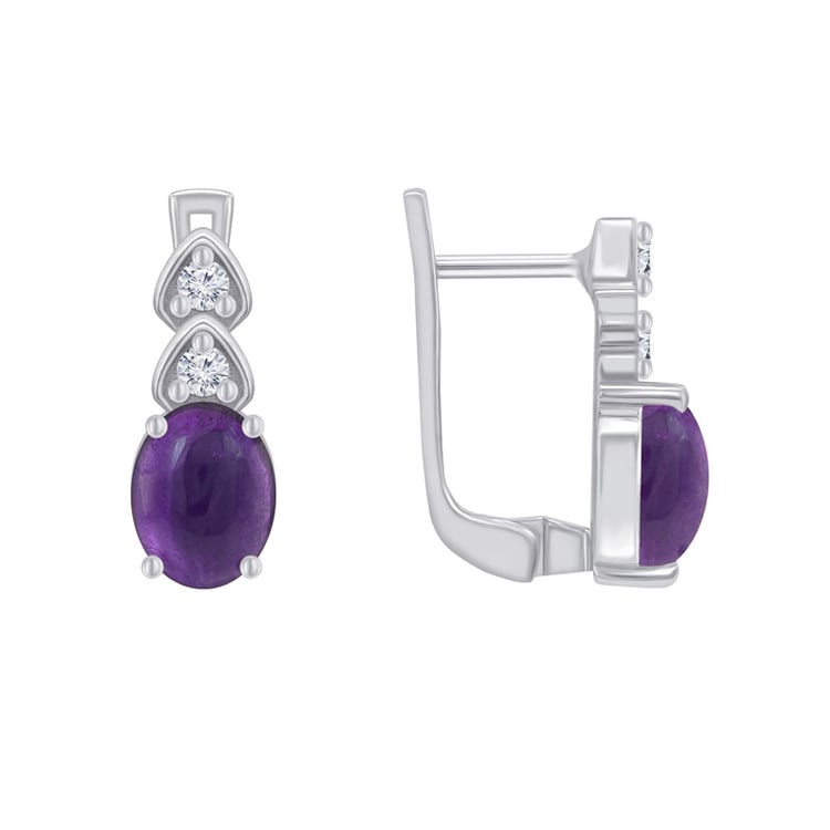 Stříbrné visací náušnice s ametysty a zirkony 48126