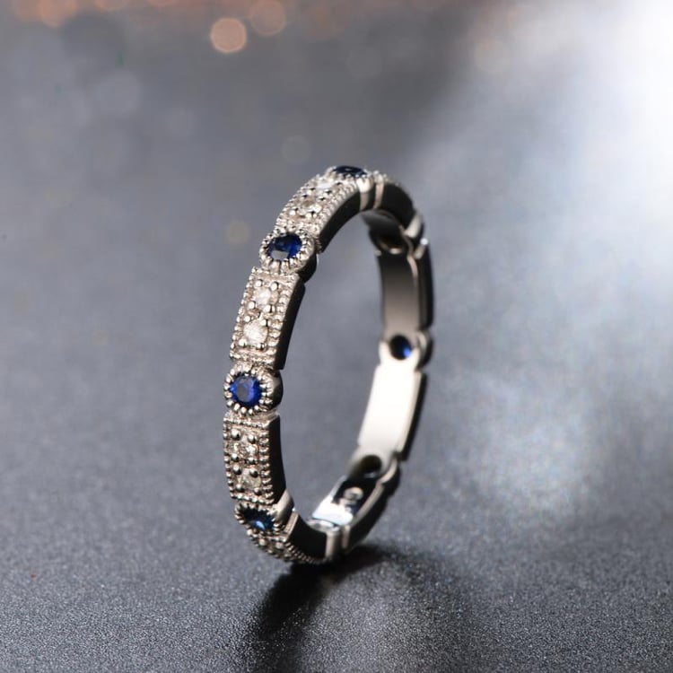 Prsten ze zlata se safíry a diamanty 9511