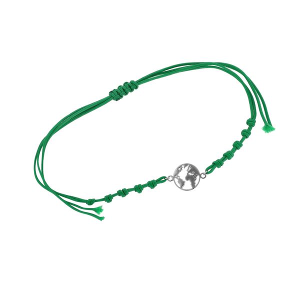 Stříbrný provázkový náramek s mapou světa Globe 108127
