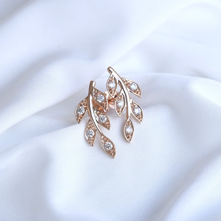 Stříbrné náušnice ve tvaru lístků s lab-grown diamanty Jooa 104126