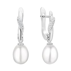 Stříbrné visací náušnice s perlou a zirkony Tahir