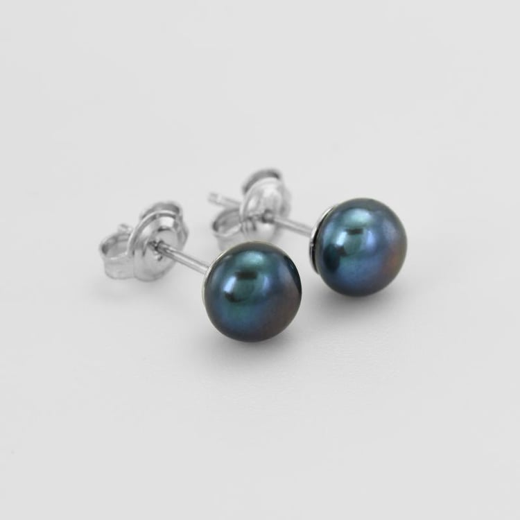 Stříbrné náušnice s černými perlami 52845