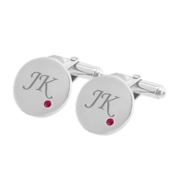 Manžetové knoflíčky ze stříbra s gravírem a rubíny Fanny